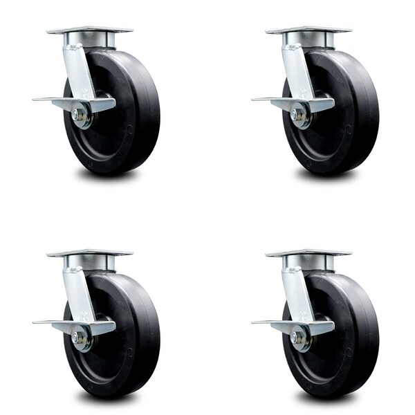 8 Inch Kingpinless Polyolefin Wheel Swivel Caster Set with Brakes